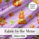 Cute Watercolor Pumpkins and Candy Sweets on Sage Green Background   Digital Print Fabric by the Metre UK Sewing Quilting Textile