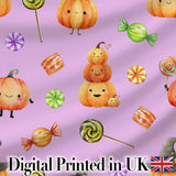 Cute Watercolor Pumpkins and Candy Sweets on Sage Green Background   Digital Print Fabric by the Metre UK Sewing Quilting Textile
