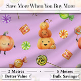 Cute Watercolor Pumpkins and Candy Sweets on Sage Green Background   Digital Print Fabric by the Metre UK Sewing Quilting Textile