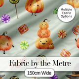 Cute Watercolor Pumpkins and Candy Sweets on Cream Background Seamless Pattern Digital Print Fabric by the Metre UK Sewing Quilting Textile