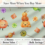 Cute Watercolor Pumpkins and Candy Sweets on Cream Background Seamless Pattern Digital Print Fabric by the Metre UK Sewing Quilting Textile