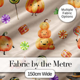 Cute Watercolor Pumpkins and Candy Sweets on Soft Lilac Background   Digital Print Fabric by the Metre UK Sewing Quilting Textile