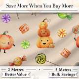Cute Watercolor Pumpkins and Candy Sweets on Soft Lilac Background   Digital Print Fabric by the Metre UK Sewing Quilting Textile