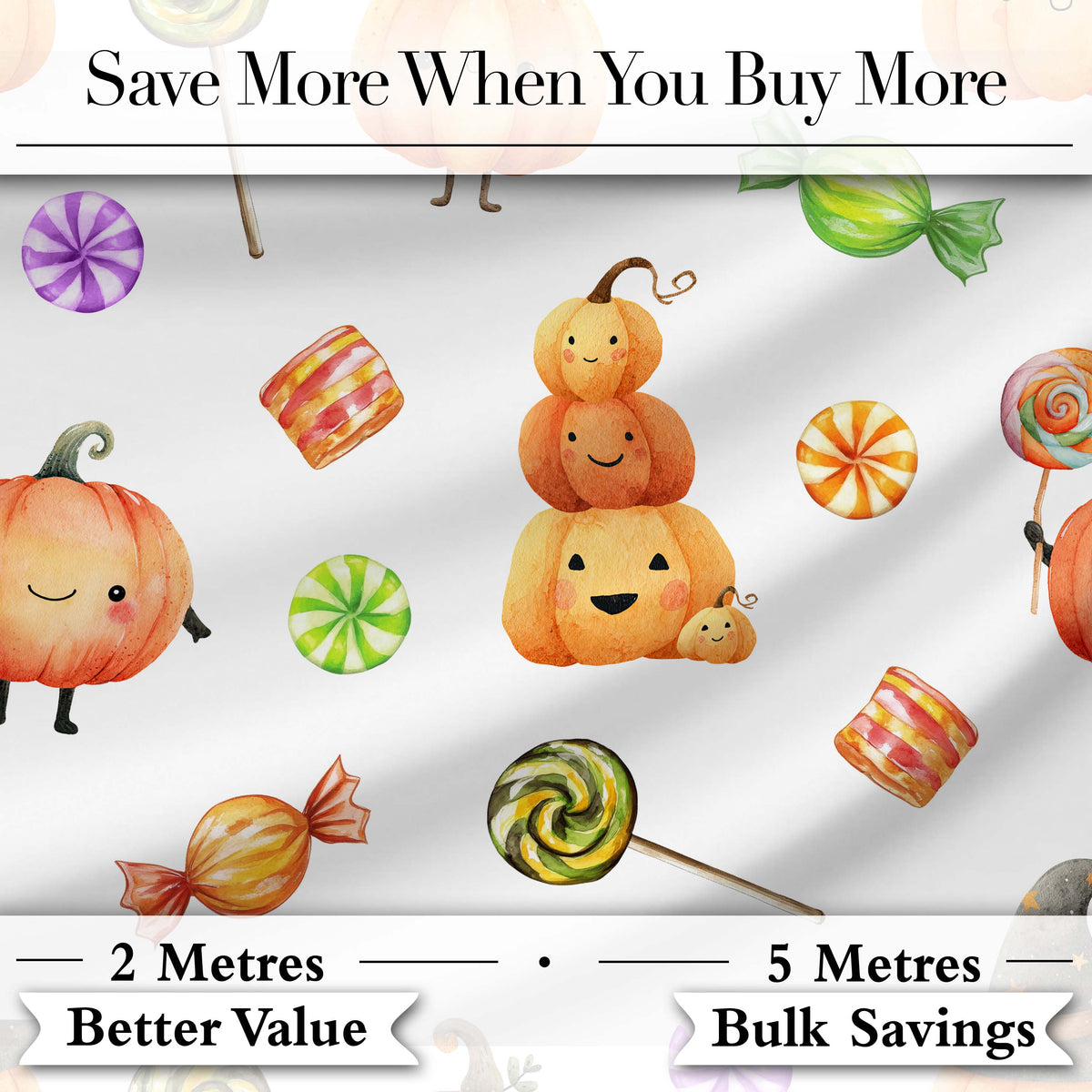 Cute Watercolor Pumpkins and Candy Sweets on Mint Green Background   Digital Print Fabric by the Metre UK Sewing Quilting Textile