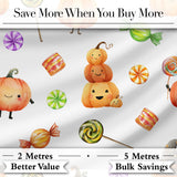 Cute Watercolor Pumpkins and Candy Sweets on Mint Green Background   Digital Print Fabric by the Metre UK Sewing Quilting Textile