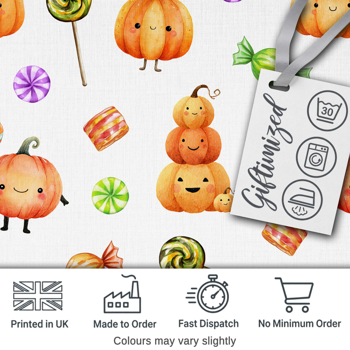 Cute Watercolor Pumpkins and Candy Sweets on Mint Green Background   Digital Print Fabric by the Metre UK Sewing Quilting Textile