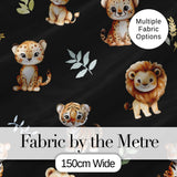 Adorable Baby Jungle Animals with Leaves on Black Background Seamless Pattern Digital Print Fabric by the Metre UK Sewing Quilting Textile