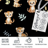 Adorable Baby Jungle Animals with Leaves on Black Background Seamless Pattern Digital Print Fabric by the Metre UK Sewing Quilting Textile