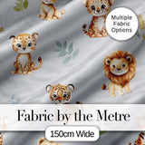 Cute Baby Jungle Animals with Leaves on Light Grey Background Seamless Pattern Digital Print Fabric by the Metre UK Sewing Quilting Textile