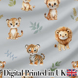 Cute Baby Jungle Animals with Leaves on Light Grey Background Seamless Pattern Digital Print Fabric by the Metre UK Sewing Quilting Textile
