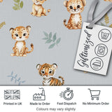 Cute Baby Jungle Animals with Leaves on Light Grey Background Seamless Pattern Digital Print Fabric by the Metre UK Sewing Quilting Textile