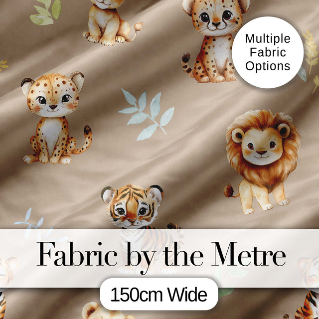 Cute Baby Jungle Animals with Leaves on Warm Beige Background Seamless Pattern Digital Print Fabric by the Metre UK Sewing Quilting Textile