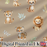 Cute Baby Jungle Animals with Leaves on Warm Beige Background Seamless Pattern Digital Print Fabric by the Metre UK Sewing Quilting Textile