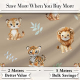 Cute Baby Jungle Animals with Leaves on Warm Beige Background Seamless Pattern Digital Print Fabric by the Metre UK Sewing Quilting Textile