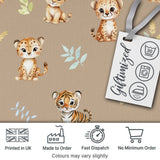 Cute Baby Jungle Animals with Leaves on Warm Beige Background Seamless Pattern Digital Print Fabric by the Metre UK Sewing Quilting Textile