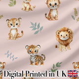 Cute Baby Jungle Animals with Leaves on Blush Pink Background Seamless Pattern Digital Print Fabric by the Metre UK Sewing Quilting Textile