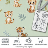 Cute Baby Jungle Animals with Leaves on Sage Green Background Seamless Pattern Digital Print Fabric by the Metre UK Sewing Quilting Textile