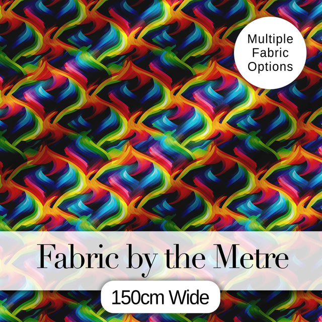 Bold Multicolour Abstract Wave Lines Seamless Pattern Digital Print Fabric by the Metre UK Sewing Quilting Textile