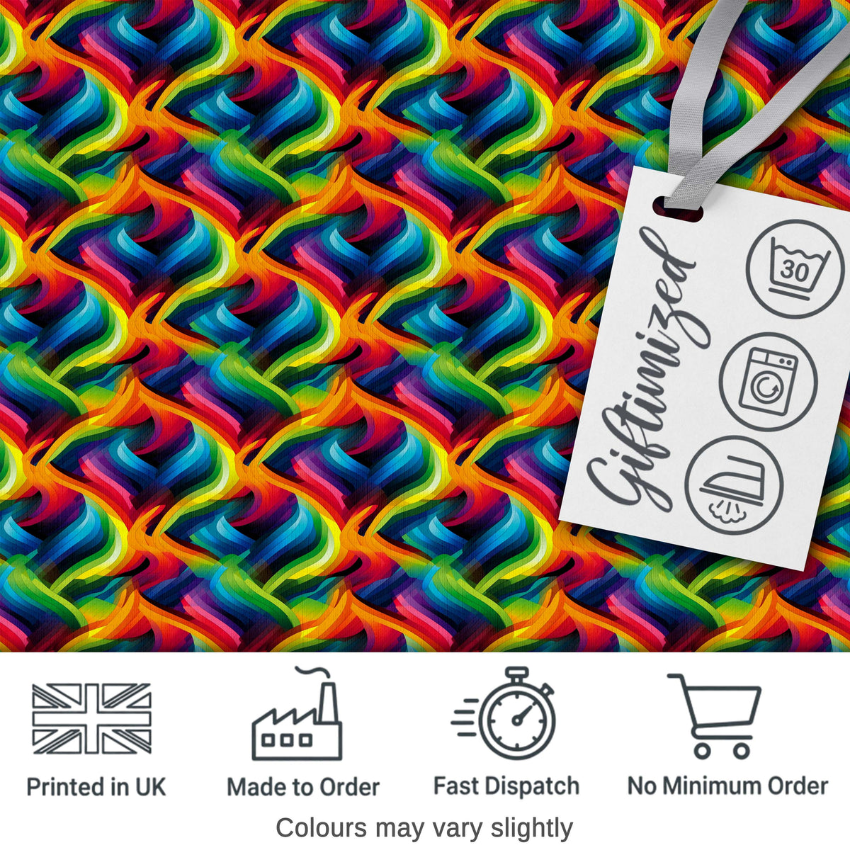 Bold Multicolour Abstract Wave Lines Seamless Pattern Digital Print Fabric by the Metre UK Sewing Quilting Textile