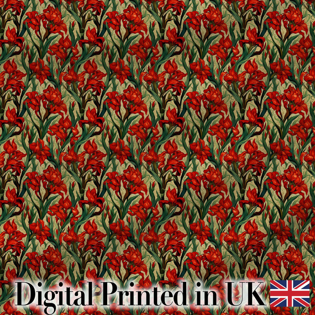 Vintage Red Floral Botanical Sketch Seamless Pattern Digital Print Fabric by the Metre UK Sewing Quilting Textile