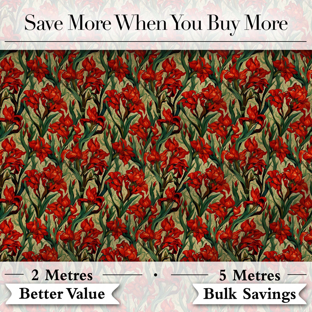 Vintage Red Floral Botanical Sketch Seamless Pattern Digital Print Fabric by the Metre UK Sewing Quilting Textile