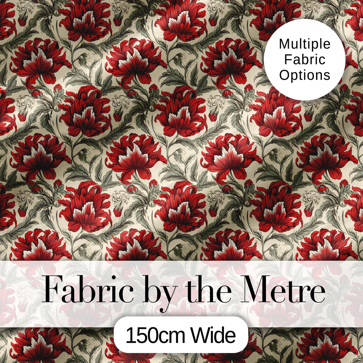 Watercolor Red Botanical Leaves Seamless Pattern Digital Print Fabric by the Metre UK Sewing Quilting Textile