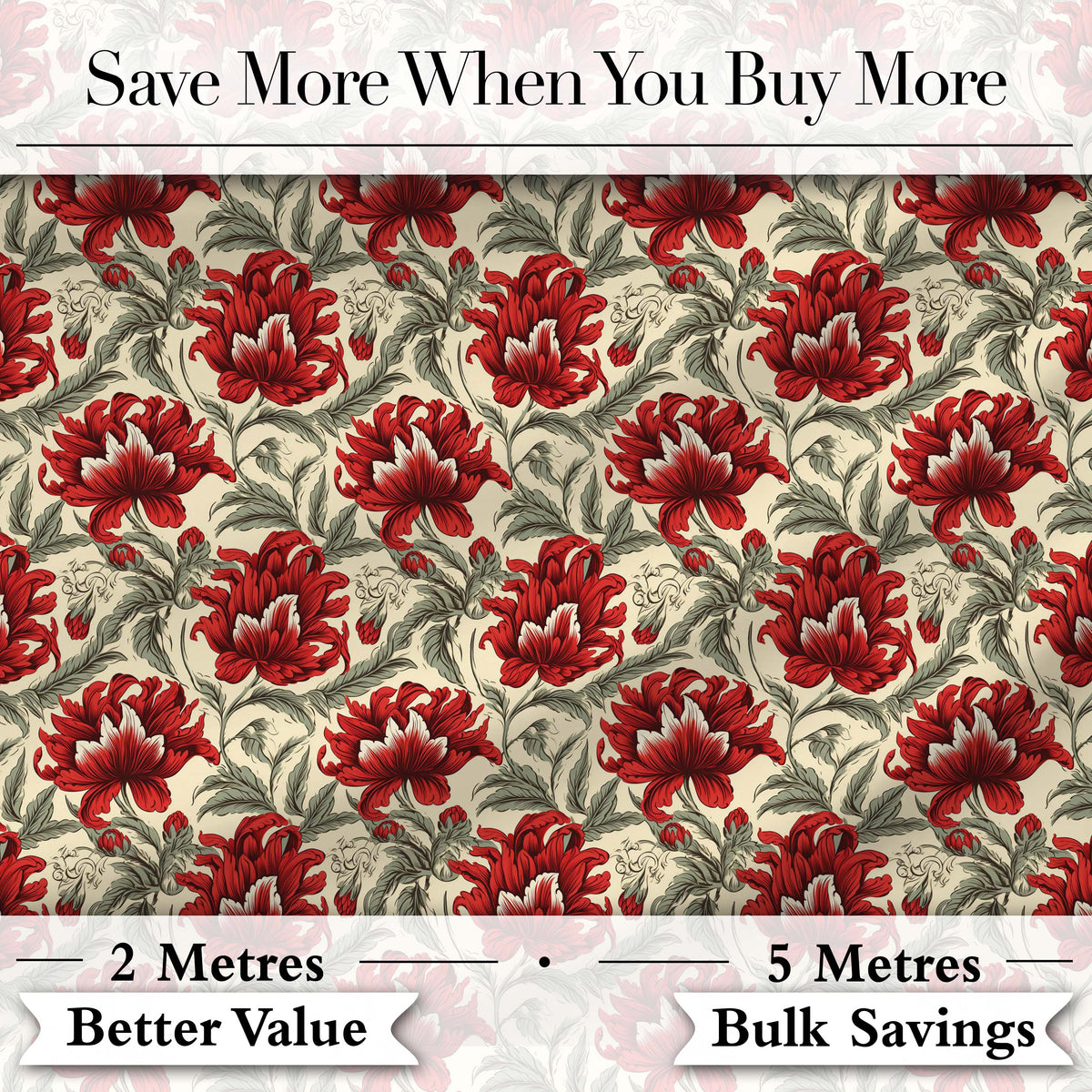 Watercolor Red Botanical Leaves Seamless Pattern Digital Print Fabric by the Metre UK Sewing Quilting Textile