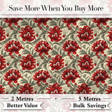 Watercolor Red Botanical Leaves Seamless Pattern Digital Print Fabric by the Metre UK Sewing Quilting Textile