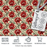 Watercolor Red Botanical Leaves Seamless Pattern Digital Print Fabric by the Metre UK Sewing Quilting Textile
