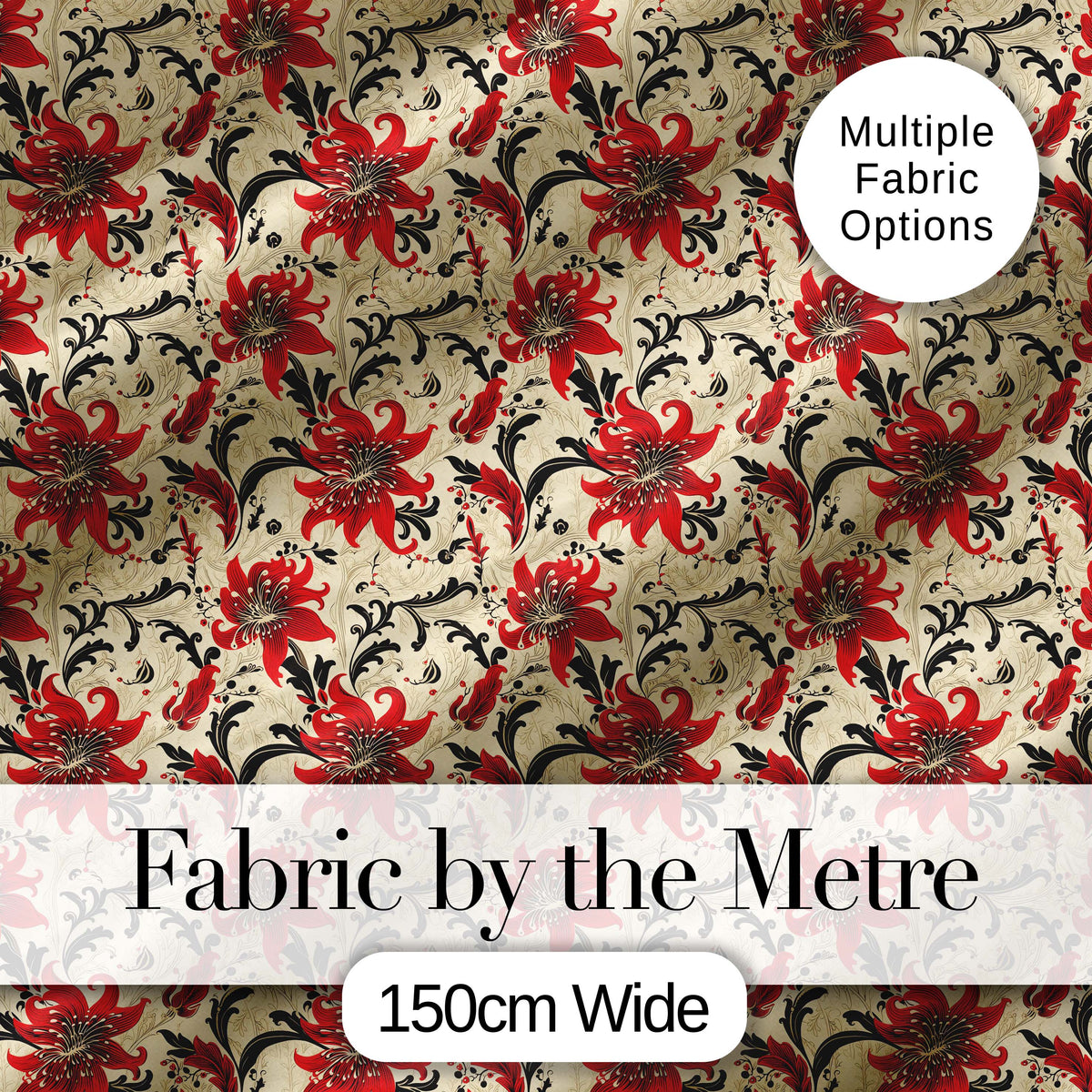 Detailed Red Peony Floral Vintage Seamless Pattern Digital Print Fabric by the Metre UK Sewing Quilting Textile
