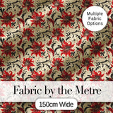Detailed Red Peony Floral Vintage Seamless Pattern Digital Print Fabric by the Metre UK Sewing Quilting Textile