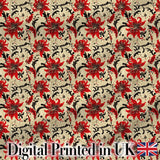 Detailed Red Peony Floral Vintage Seamless Pattern Digital Print Fabric by the Metre UK Sewing Quilting Textile