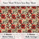 Detailed Red Peony Floral Vintage Seamless Pattern Digital Print Fabric by the Metre UK Sewing Quilting Textile