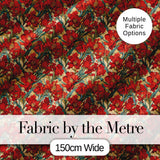 Vintage Red Lily Floral Beige Background Seamless Pattern Digital Print Fabric by the Metre UK Sewing Quilting Textile