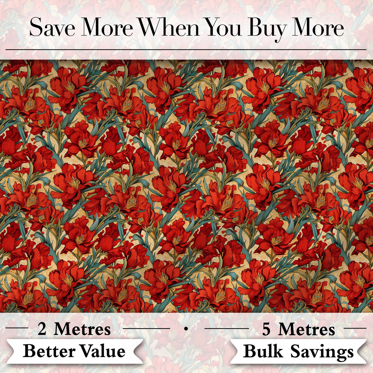 Vintage Red Lily Floral Beige Background Seamless Pattern Digital Print Fabric by the Metre UK Sewing Quilting Textile
