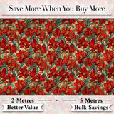 Vintage Red Lily Floral Beige Background Seamless Pattern Digital Print Fabric by the Metre UK Sewing Quilting Textile