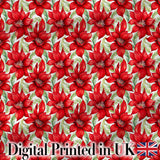 Watercolor Red Floral Bloom White Background Seamless Pattern Digital Print Fabric by the Metre UK Sewing Quilting Textile