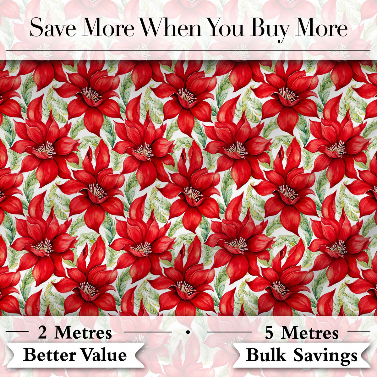 Watercolor Red Floral Bloom White Background Seamless Pattern Digital Print Fabric by the Metre UK Sewing Quilting Textile
