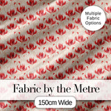 Soft Red Floral Vine Cream Background Seamless Pattern Digital Print Fabric by the Metre UK Sewing Quilting Textile
