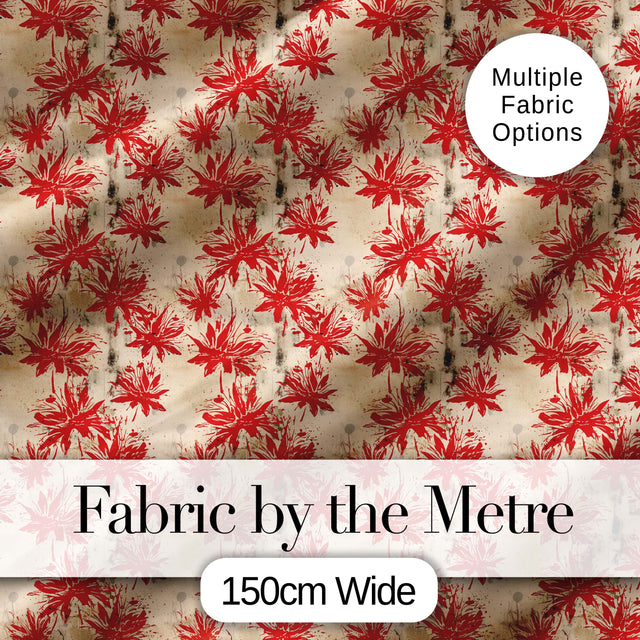 Grunge Red Floral Splash Abstract Seamless Pattern Digital Print Fabric by the Metre UK Sewing Quilting Textile