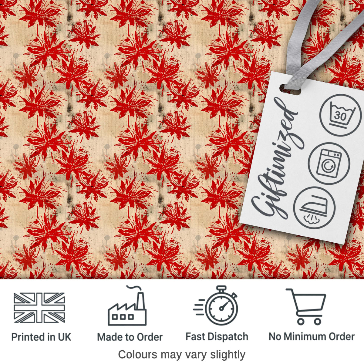 Grunge Red Floral Splash Abstract Seamless Pattern Digital Print Fabric by the Metre UK Sewing Quilting Textile