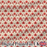 Vintage Red Tulip Floral Symmetrical Pattern Seamless Pattern Digital Print Fabric by the Metre UK Sewing Quilting Textile