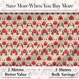 Vintage Red Tulip Floral Symmetrical Pattern Seamless Pattern Digital Print Fabric by the Metre UK Sewing Quilting Textile