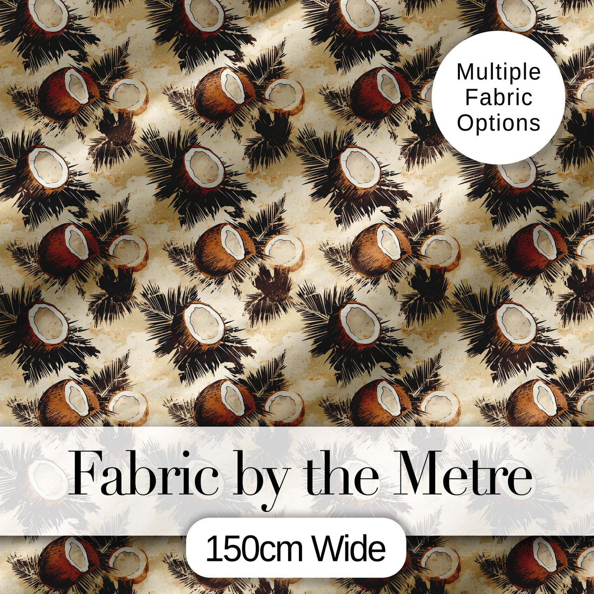 Vintage Coconut Palm Tropical Beige Seamless Pattern Digital Print Fabric by the Metre UK Sewing Quilting Textile
