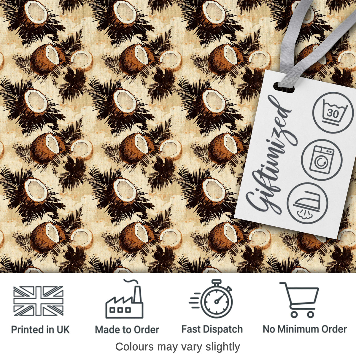 Vintage Coconut Palm Tropical Beige Seamless Pattern Digital Print Fabric by the Metre UK Sewing Quilting Textile