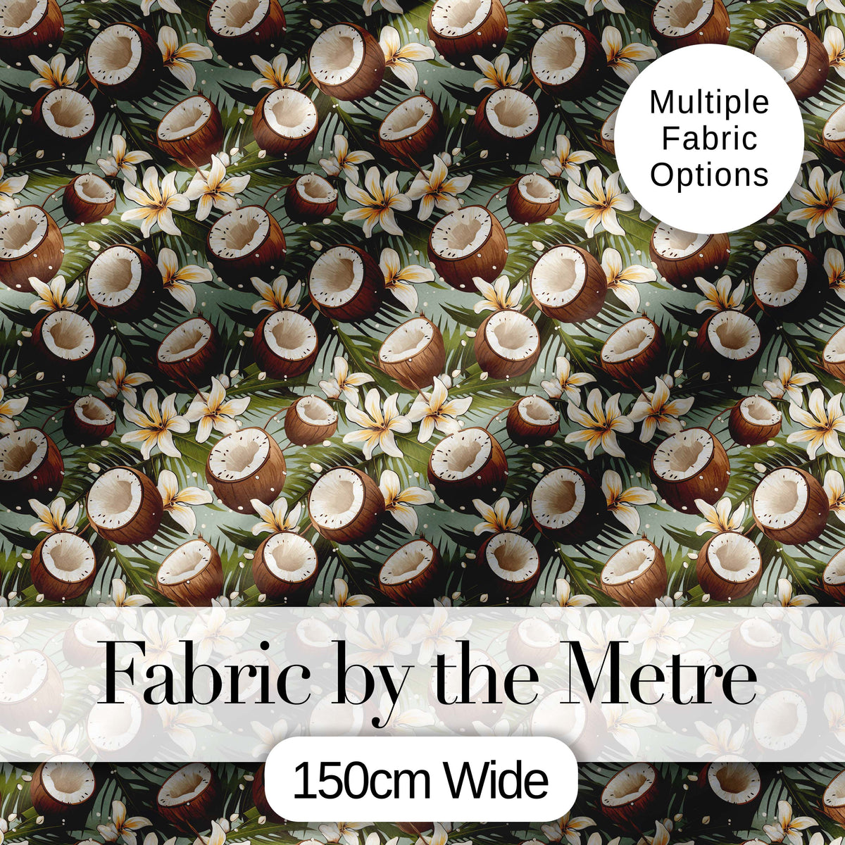 Tropical Coconut Palm Green Background Seamless Pattern Digital Print Fabric by the Metre UK Sewing Quilting Textile