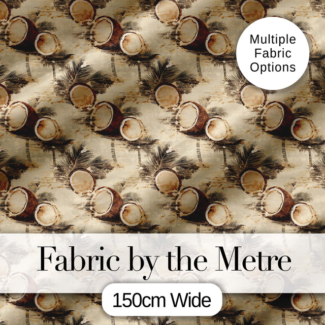 Coconut Palm Vintage Beach Scene Seamless Pattern Digital Print Fabric by the Metre UK Sewing Quilting Textile