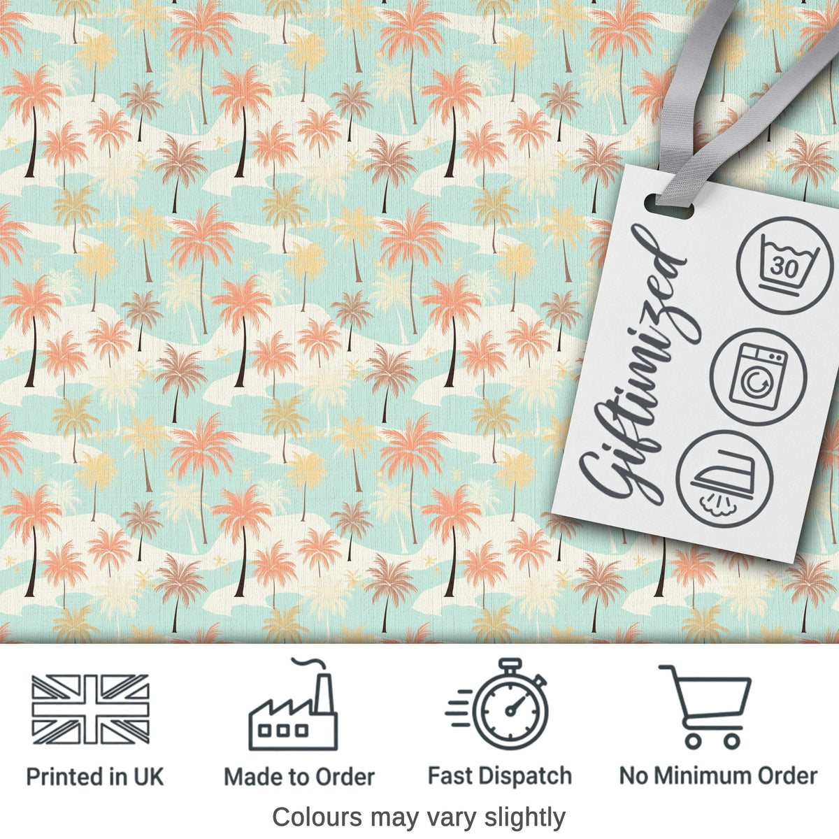 Soft Pastel Palm Tree Island Pattern Seamless Pattern Digital Print Fabric by the Metre UK Sewing Quilting Textile