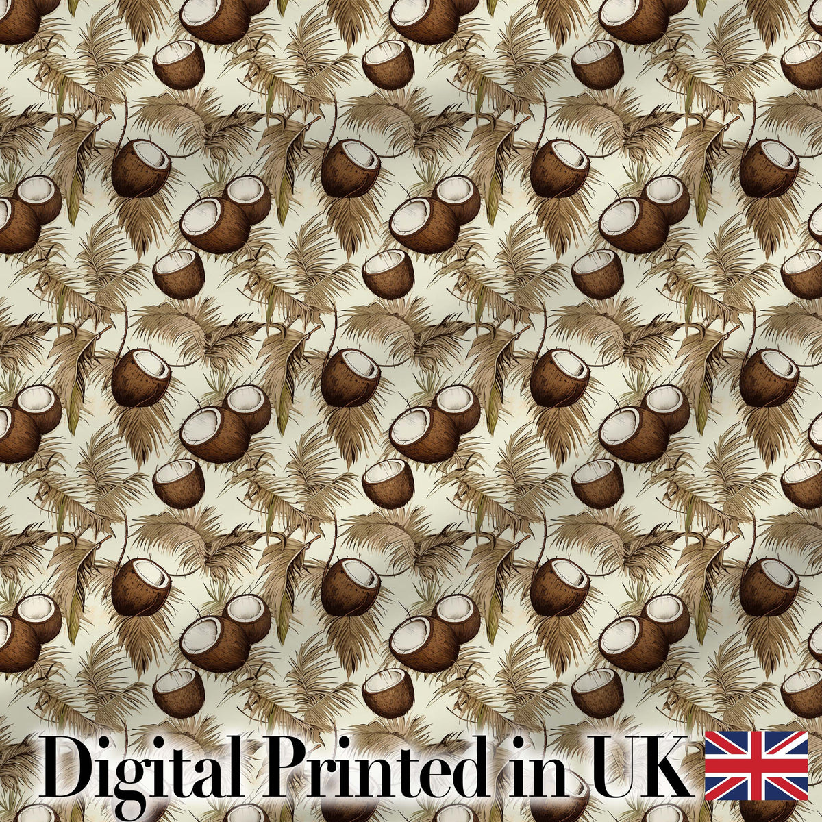 Neutral Coconut Palm Leaves Minimal Beige Tropical Botanical Seamless Pattern Digital Print Fabric by the Metre UK Sewing Quilting Textile