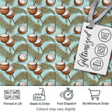 Coastal Coconut Palm Tree Illustration on Sky Blue Beach Scene Pattern Digital Print Fabric by the Metre UK Sewing Quilting Textile